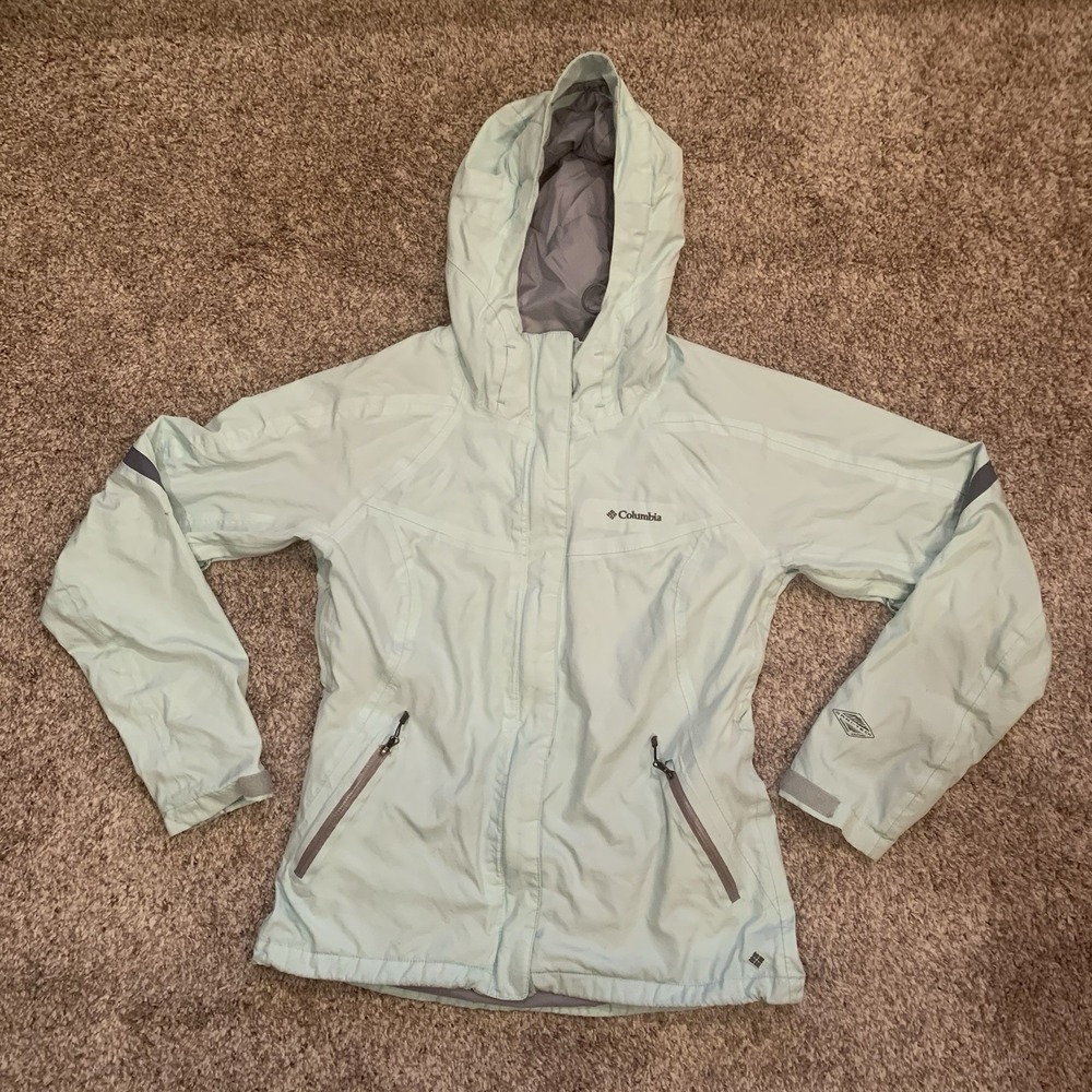 Columbia Windbreaker Jacket Women's Medium Mint Green Lightweight Hood Full Zip - Picture 5 of 16